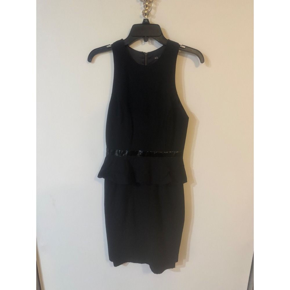 Armani Exchange Black Peplum Sheath Dress Sleeveless Patent Trim Size 2